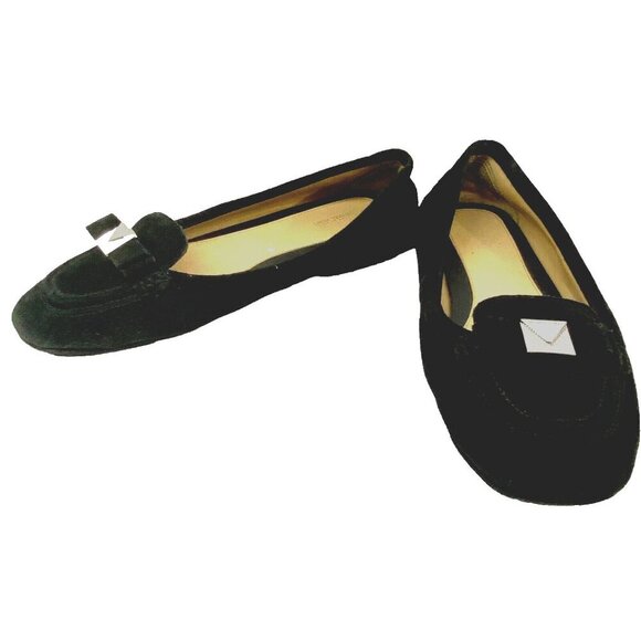 MICHAEL KORS Women Suede Flat Loafers Size 8 Black Leather Caroline Moccasins - Picture 2 of 10